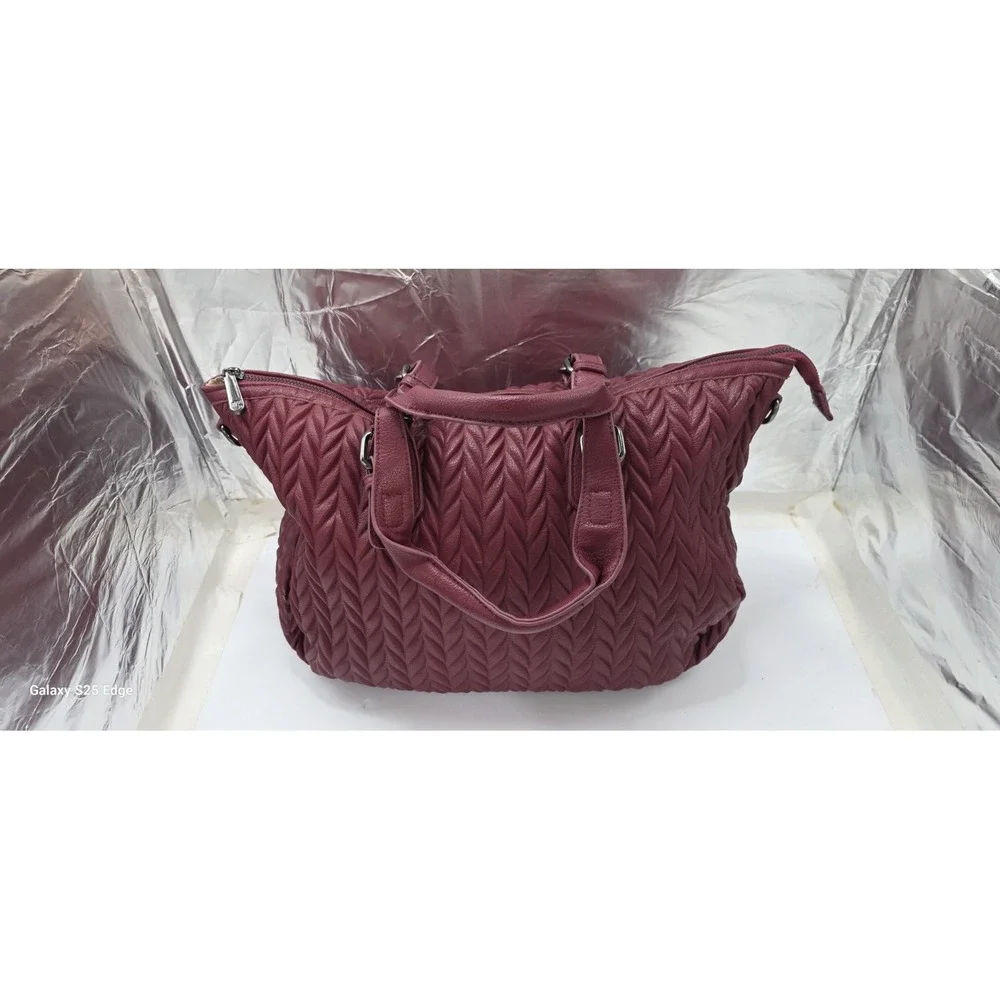 Charming Charlie Wine Dark Chevron Quilted Satchel Bag ZY0195-2 Burgundy